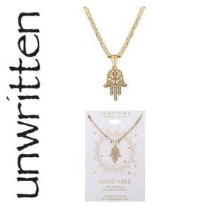 🐘🐘 Unwritten 14K Gold Plated CZ Hamsa Necklace
